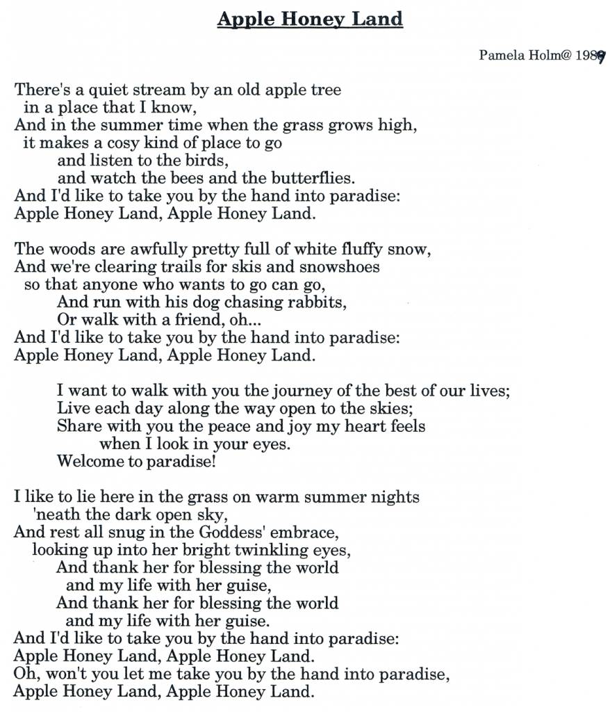 Lyrics to Apple Honey Land by Pamela J Holm