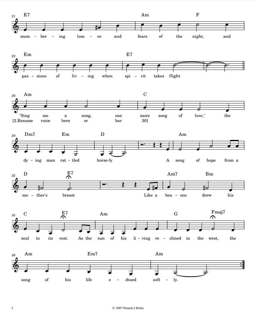 Sheet music for Sing Me A Song by Pamela J Holm, page 2 of 2
